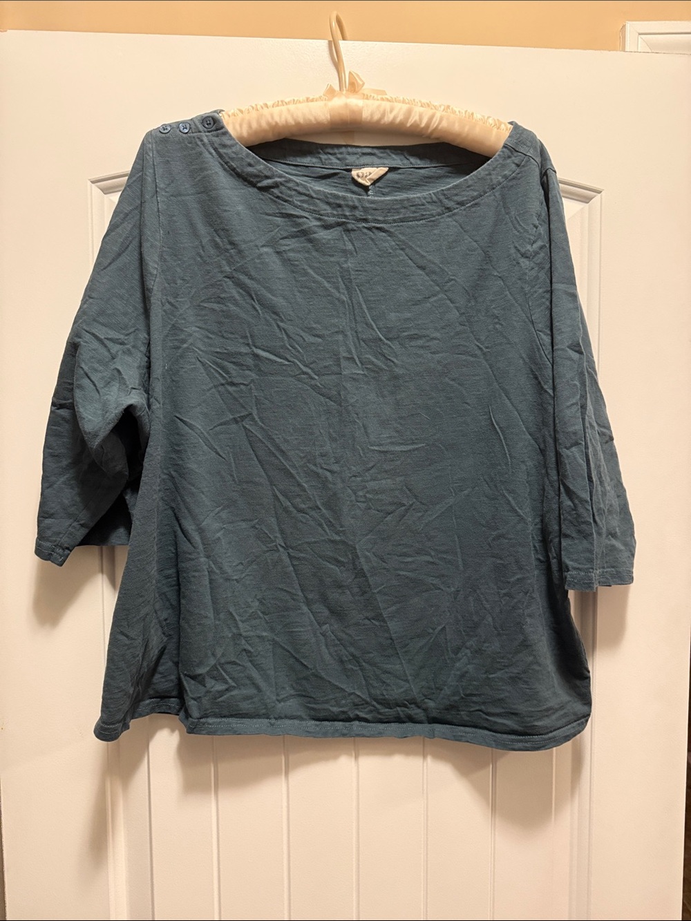 Pact Teal Boatneck Three-Quarter Sleeve Top